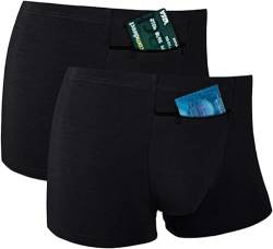 Taschenunterwäsche für Männer mit versteckter Vordertasche, Reiseboxershorts, kleine Größe, 2 Packungen (schwarz) von H&R