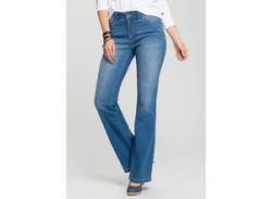Bootcut-Jeans H.I.S "High-Waist" Gr. 29, Länge 32, blau (mid, blue, used) Damen Jeans wassersparende Produktion durch OZON WASH von H.I.S.