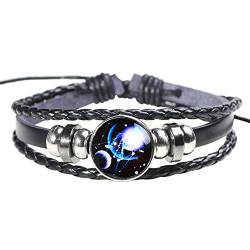 H.ZBRUJ Punk Leder Armband für Männer Frauen Constellation Manschette Armband Waage Perlen Armband Star Punk Armband Multilayer Geflochtenes Seil Armband Verstellbare Kette 8 Zoll 11 Zoll von H.ZBRUJ