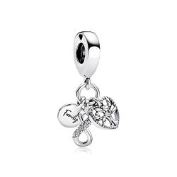 H.ZHENYUE Jewelry Family Infinity Triple Charm Beads fit Bracelet Necklace for Woman Girls,925 Sterling Silver Pendant Beads with Cubic Zirconia,Birthday Christmas Halloween Valentine's Day Gifts von H.ZHENYUE