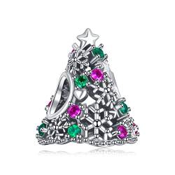 H.ZHENYUE Jewelry Glitter Christmas Tree Beads fit Bracelet Necklace for Woman Girls,925 Sterling Silver Pendant Beads with Cubic Zirconia,Happy Birthday Christmas Halloween Valentine's Day Gifts von H.ZHENYUE