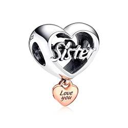 H.ZHENYUE Jewelry Love You Sister Heart Beads fit Bracelet Necklace for Woman Girls,925 Sterling Silver Pendant Beads with Cubic Zirconia,Happy Birthday Christmas Halloween Valentine's Day Gifts von H.ZHENYUE