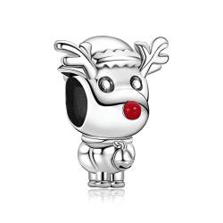 H.ZHENYUE Jewelry Red Nose Reindeer Charm Beads fit Bracelet Necklace for Woman Girls,925 Sterling Silver Pendant Beads with Cubic Zirconia,Happy Birthday Christmas Halloween Valentine's Day Gifts von H.ZHENYUE