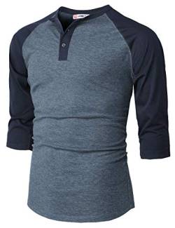 H2H Herren Casual Premium Slim Fit T-Shirt Henley Lange & 3/4 Ärmel Sommer Kleidung - - Groß von H2H