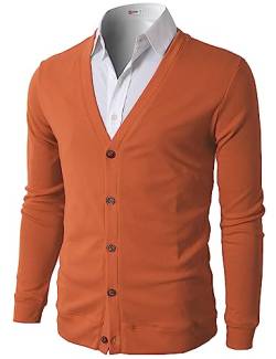 H2H Herren Casual Slim Fit Cardigans V-Ausschnitt Basic Designed Langarm Button Down, CMOCAL012-BURNTORANGE, Klein von H2H