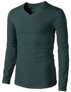 H2H Herren Casual Slim Fit Langarm T-Shirts Weich Leicht V-Ausschnitt Rundhalsausschnitt Größe XS bis 3XL, Kmttl0374-Balsamgreen, X-Klein von H2H