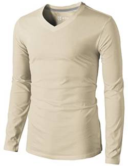 H2H Herren Casual Slim Fit Langarm T-Shirts Weich Leicht V-Ausschnitt Rundhalsausschnitt Größe XS bis 3XL, Kmttl0374-Sand, Mittel von H2H