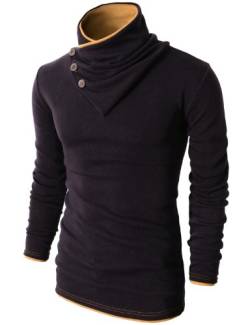 H2H Herren Rollkragenpullover Slim Fit Color Point Schwarz EU S/Asia M (KMTTL040) von H2H