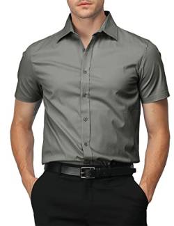 H2H Herren Slim Fit Kurzarm Kleid Shirts für formelle und lässige Business-Mode, Grau, Mittel von H2H