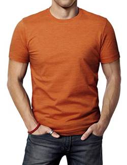 H2H Herren-T-Shirt, schmale Passform, kurzärmelig, Baumwoll-Mischgewebe, weich, leicht, V-Ausschnitt/Rundhalsausschnitt - Orange - X-Klein von H2H