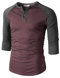 H2H Mens Casual Slim Fit Raglan Baseball Three-Quarter Sleeve Henley T-Shirts von H2H