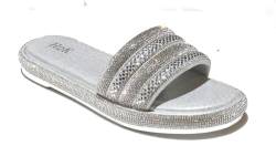 H2K Swan Damen-Sandalen mit Strasssteinen, glitzernd, weich, bequem, flache Form, silber, 39 EU von H2K