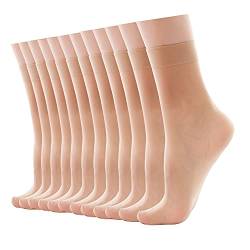 HA WA 12 Paar 20 DEN Damen Söckchen Seidenfein Socken，Pure Matt Transparent Nylon Feinsöckchen （Hautfarbe） von HA WA
