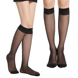 HA WA Damen Kniestrümpfe 9er Pack mit weichem Bund für Erwachsene Feinkniestrümpfe,20 Den Transparent,Schwarz von HA WA