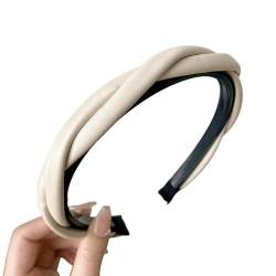 Damen Haarbänder Haar Mode Hair Hoop Haarbänder Für Frauen Mädchen Blühen Feste Farbe Stirnbänder Breite Haarbänder Haarzubehör Kopfbedeckung-Pu Leder Beige von HAAR