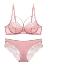 HAAR Sexy Dessous Set Transparenter BH Und Höschen Sets Für Mädchen Spitze Florale Frauen Dessous Set Sexy Plus Size Push Up Bhs-Rosa-95D Mit 2XL Höschen von HAAR