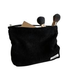 Makeup Tasche Haar Corduroy Travel Cosmetic Bag Tragbare Aufbewahrungstasche Geldbörsen Frauen Große Kapazität Reißverschluss Make -Up Organizer Aufbewahrung-Schwarz von HAAR