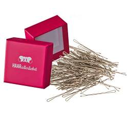 HAARallerliebst® Premium Bobby Pins Haarklammern - beige 100 Stück, 5cm Haarnadeln Set, Metall Hair Pin für Damen & Mädchen Kinder Bobbypins inkl. Haarspangen Box von HAARallerliebst