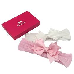 HAARallerliebst Haarbänder mit Schleife (32cm | weiß + rosa | 2 Stück) inkl. Schachtel zur Aufbewahrung von HAARallerliebst