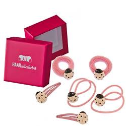 HAARallerliebst Haargummi Set (6 Stück | Marienkäfer | rosa) für Mädchen inkl. Schachtel zur Aufbewahrung (Schachtelfarbe: pink) von HAARallerliebst