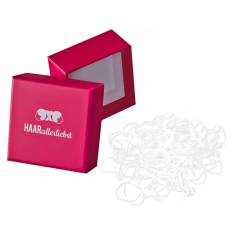 HAARallerliebst Haargummis Gummibänder durchsichtig mini klein (250 Stück | transparent | 1cm) inkl. Schachtel zur Aufbewahrung (Schachtelfarbe: pink) von HAARallerliebst