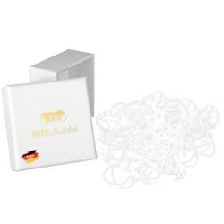 HAARallerliebst Haargummis Gummibänder durchsichtig mini klein (250 Stück | transparent | 1cm) inkl. Schachtel zur Aufbewahrung (Schachtelfarbe: weiss) von HAARallerliebst