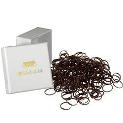 HAARallerliebst Haargummis Gummibänder mini klein (250 Stück | braun | 1cm) inkl. Schachtel zur Aufbewahrung (dunkelbraun; Schachtelfarbe: weiss) von HAARallerliebst