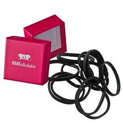 HAARallerliebst Haargummis breit mit Gummihaftung (12 Stück | schwarz | 4,5cm) für mehr Halt inkl. Schachtel zur Aufbewahrung (Schachtelfarbe: pink) von HAARallerliebst