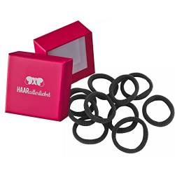 HAARallerliebst Haargummis extra soft (10 Stück | schwarz | 4cm) inkl. Schachtel zur Aufbewahrung (Schachtelfarbe: pink; Farbe: schwarz) von HAARallerliebst