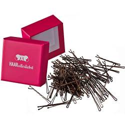 HAARallerliebst Haarklammern (100 Stück | braun | 5cm) inkl. Schachtel zur Aufbewahrung (glänzend; Schachtelfarbe: pink) von HAARallerliebst