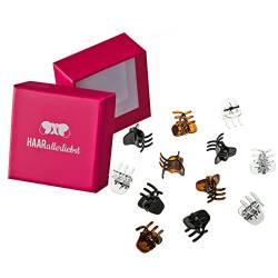 HAARallerliebst Haarklammern (12 Stück | transparent braun schwarz | 2cm) inkl. Schachtel zur Aufbewahrung (Schachtelfarbe: pink) von HAARallerliebst