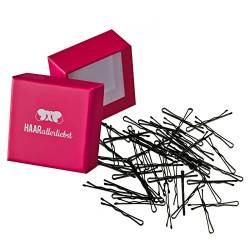 HAARallerliebst Haarklammern Bobby Pins mini (50 Stück |schwarz | 3,4cm) inkl. Schachtel zur Aufbewahrung (Schachtelfarbe: pink) von HAARallerliebst