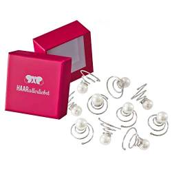 HAARallerliebst Haarklammern Curlies mit Perlen (10 Stück | silber | 1,5cm) für Hochsteckfrisur Hochzeit inkl. Schachtel zur Aufbewahrung (Schachtelfarbe: pink) von HAARallerliebst