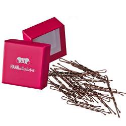 HAARallerliebst Haarklammern gedreht (24 Stück | braun | 5cm) ultra Halt inkl. Schachtel zur Aufbewahrung (Schachtelfarbe: pink) von HAARallerliebst
