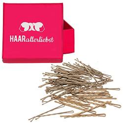 HAARallerliebst Haarklammern im Set (50 Normal + 12 Gedreht für ultra Halt | beige) inkl. Schachtel zur Aufbewahrung (Schachtelfarbe: pink) von HAARallerliebst