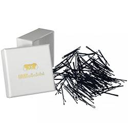 HAARallerliebst Haarklammern klein Bobby Pins mini (100 Stück |schwarz | 3,4cm kurz) inkl. Schachtel zur Aufbewahrung (Schachtelfarbe: weiss) von HAARallerliebst