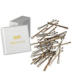 HAARallerliebst Haarklammern klein Bobby Pins mini (50 Stück | gold dunkel | 3,4cm kurz) für blonde Haare inkl. Schachtel zur Aufbewahrung von HAARallerliebst