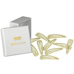 HAARallerliebst Haarspangen (10 Stück | gold schimmernd | 5cm) inkl. Schachtel zur Aufbewahrung (Schachtelfarbe: weiss) von HAARallerliebst