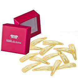 HAARallerliebst Haarspangen (14 Stück | gold glänzend | 5cm) inkl. Schachtel zur Aufbewahrung (Schachtelfarbe: pink) von HAARallerliebst