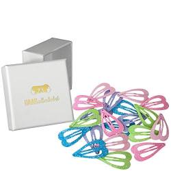 HAARallerliebst Haarspangen Herzen (20 Stück | Glitzer | 3,6cm) für Mädchen inkl. Schachtel zur Aufbewahrung (Schachtelfarbe: weiss) von HAARallerliebst