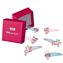 HAARallerliebst Haarspangen Set (6 Stück | glitzernde Schmetterlinge | bunt) für Mädchen inkl. Schachtel zur Aufbewahrung (Eis - Schachtel pink) von HAARallerliebst