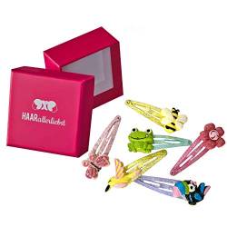 HAARallerliebst Haarspangen Set (6 Stück | glitzernde Schmetterlinge | bunt) für Mädchen inkl. Schachtel zur Aufbewahrung (Glitzer Tiere - Schachtel pink) von HAARallerliebst