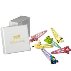 HAARallerliebst Haarspangen Set (6 Stück | glitzernde Schmetterlinge | bunt) für Mädchen inkl. Schachtel zur Aufbewahrung (Glitzer Tiere - Schachtel weiss) von HAARallerliebst