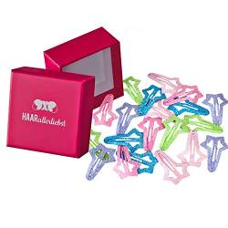 HAARallerliebst Haarspangen Sterne (20 Stück | Glitzer | 4,8 cm) für Mädchen inkl. Schachtel zur Aufbewahrung (Schachtelfarbe: pink) von HAARallerliebst