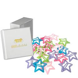 HAARallerliebst Haarspangen Sterne klein (20 Stück | bunt | 3 cm) für Mädchen inkl. Schachtel zur Aufbewahrung (Schachtelfarbe: weiss) von HAARallerliebst