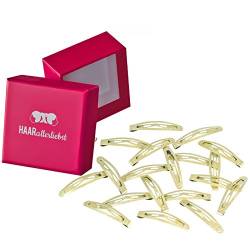 HAARallerliebst Haarspangen klein mini (20 Stück | gold schimmernd | 4,3cm kurz) inkl. Schachtel zur Aufbewahrung (Schachtelfarbe: pink) von HAARallerliebst
