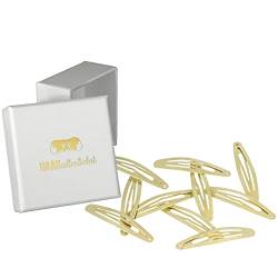 HAARallerliebst Haarspangen oval gross (10 Stück | gold schimmernd | ca. 6cm) inkl. Schachtel zur Aufbewahrung (Schachtelfarbe: weiss) von HAARallerliebst