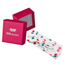 HAARallerliebst Konfetti Haarband mit Schleife (38cm | gepunktet | bunt) inkl. Pinker Schachtel zur Aufbewahrung (Schachtelfarbe: pink) von HAARallerliebst