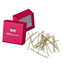 HAARallerliebst MORE GRIP Bobby Pins Anti Rutsch (24 Stück | beige | 6cm lang) ULTRAHALT für blonde Haare durch spezielle Lackierung inkl. Schachtel zur Aufbewahrung (Schachtelfarbe: pink) von HAARallerliebst