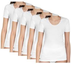 HAASIS Bodywear Damen Rundhals Shirt aus Feinripp, GOTS Zertifiziert; 5er Pack, 100% Baumwolle KBA, Größe:52, Farbe:weiß von HAASIS BODYWEAR 1919
